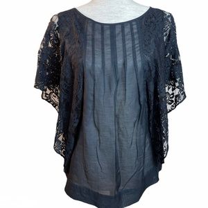 Joie Joyce Lace Dolman Flutter Sleeve Black Top